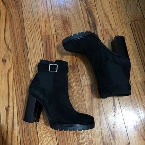 Barneys New York Suede Stacked Heeled Bootie